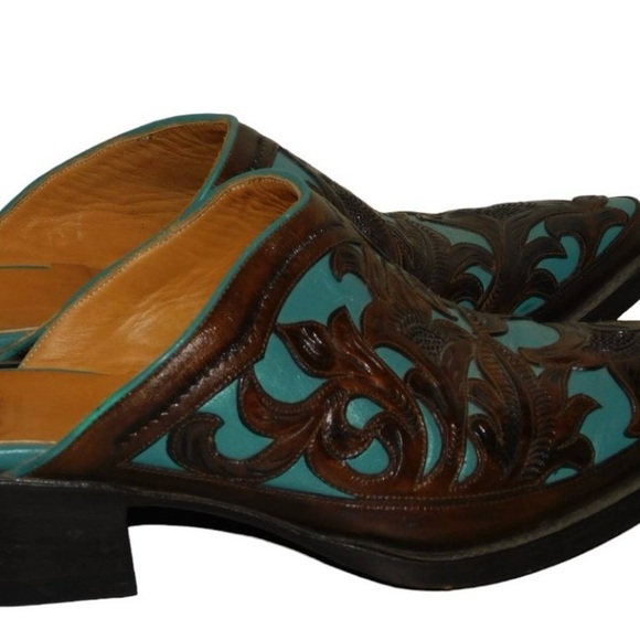 Don Quixote Tooled Leather Western Slip On Boots Mules Made In Mexico Size 8.5 - Picture 10 of 12